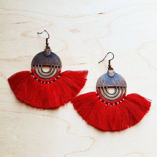 Red Fan Tassel Earrings - Luxxfashions