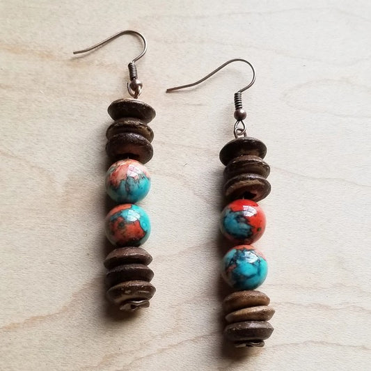 Multi-Colored Turquoise and Wood Earrings - Luxxfashions