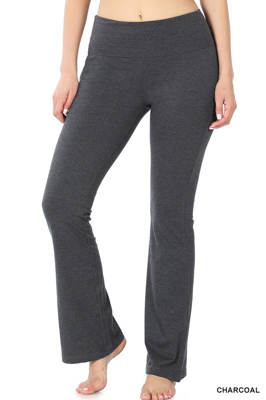 Premium Cotton Fold Over Yoga Flare Pants - Luxxfashions