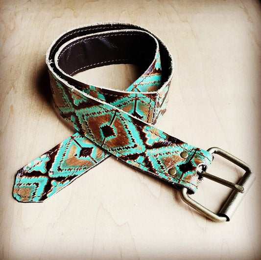Turquoise Navajo Genuine Leather Belt 50 inch - Luxxfashions
