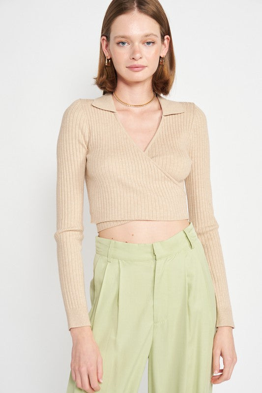LONG SLEEVE WRAPPED CROP TOP - Luxxfashions