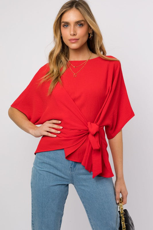 3/4 Sleeve Side Tie Top - Luxxfashions
