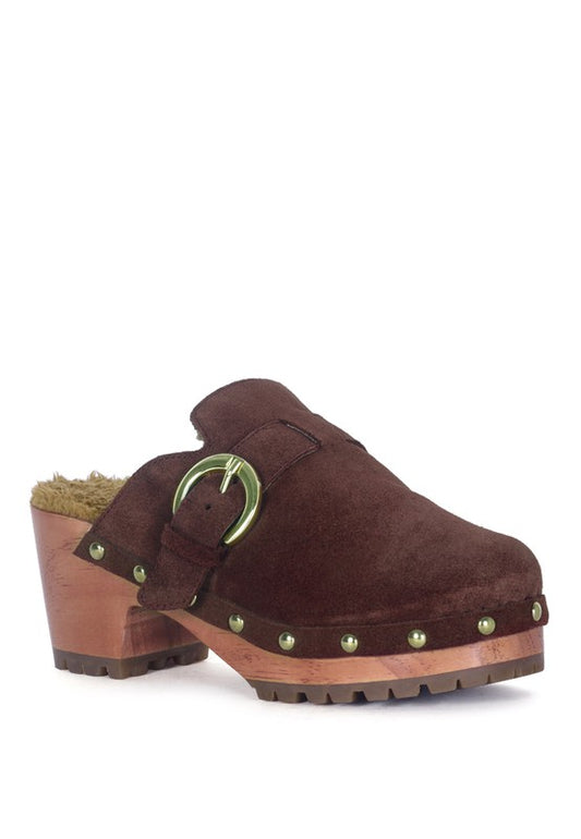 PRUNUS BUCKLED SUEDE ROUND TOE MULE CLOGS - Luxxfashions