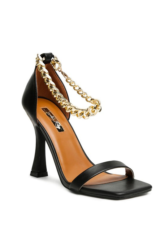 VENUSTA HEEL SANDAL WITH METAL CHAIN IN GOLD - Luxxfashions