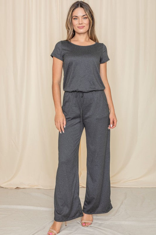 Short Sleeve Jumpsuit W/Pocket - Luxxfashions