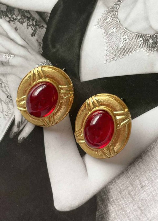 Vintage style red glass jelly stud earring - Luxxfashions