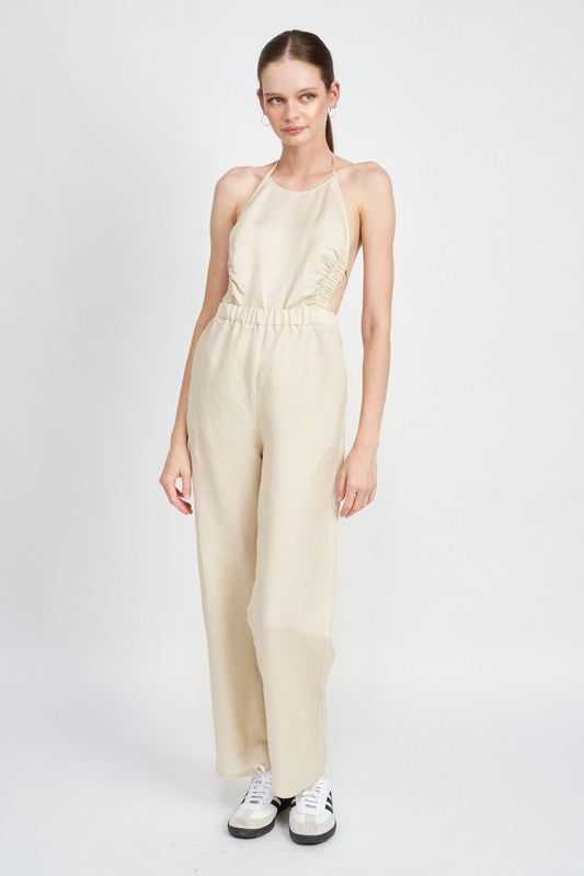 HALTER NECK JUMPSUIT WITH OPEN BACK - Luxxfashions