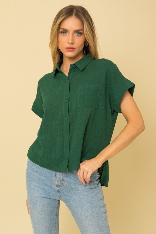 Short Sleeve Button Down Blouse - Luxxfashions
