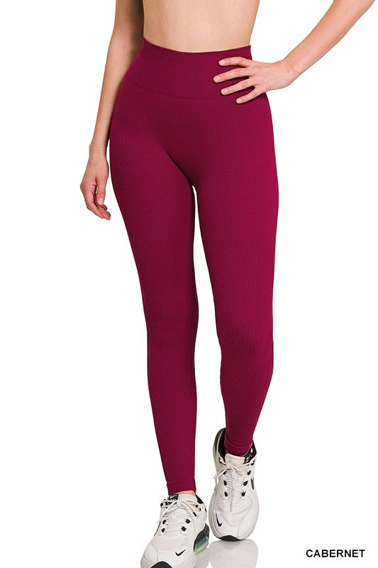 Ribbed Seamless High Waisted Full Length Leggings - Luxxfashions