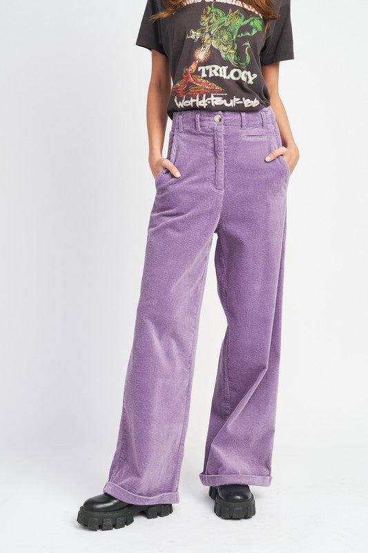 WIDE LEG CORDUROY PANTS WITH POCKETS - Luxxfashions