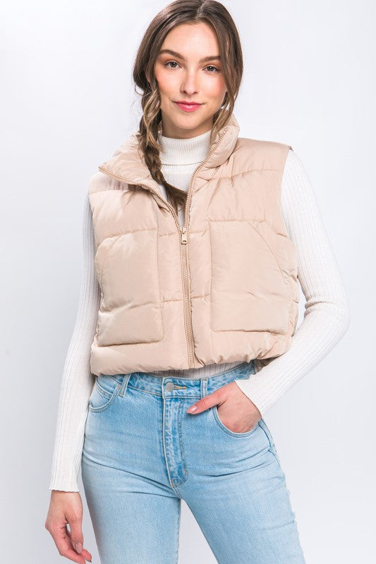 Puffer Vest With Pockets - Luxxfashions