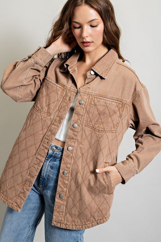Quilted Button Down Jacket - Luxxfashions