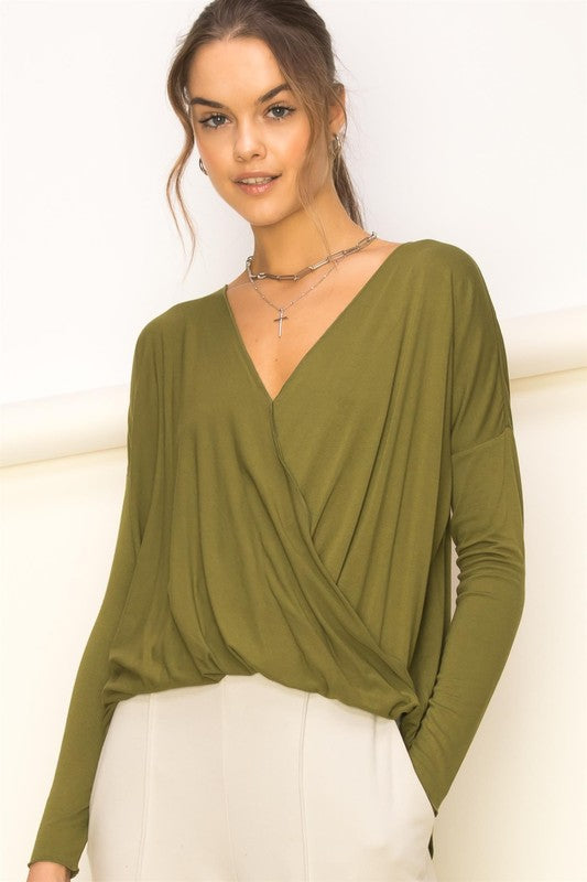 Enticing Endeavors Long Sleeve Surplice Top - Luxxfashions