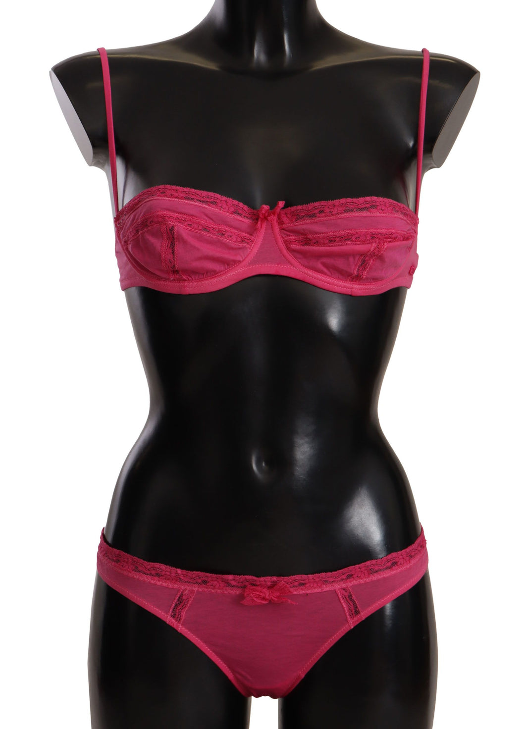 Ermanno Scervino Dark Pink Cotton Lace Trim Two Piece Underwear