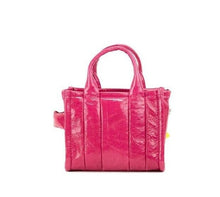 Load image into Gallery viewer, Marc Jacobs The Shiny Crinkle Micro Tote Magenta Leather Crossbody Bag Handbag
