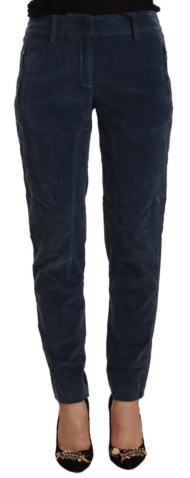 Peserico Blue Mid Waist Cotton Stretch Tapered Pants
