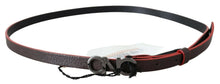 Load image into Gallery viewer, Costume National Black Maroon Skinny Leather Buckle Waist Belt
