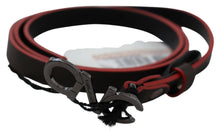 Load image into Gallery viewer, Costume National Black Maroon Skinny Leather Buckle Waist Belt
