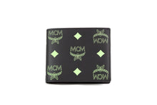 Load image into Gallery viewer, MCM Small Black Summer Green Smooth Visetos Monogram Logo Leather Bifold Wallet
